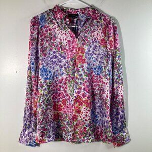 Womens Tamara H Floral Button Shirt‎ Long Sleeve S Cream Pink Polyester NWT